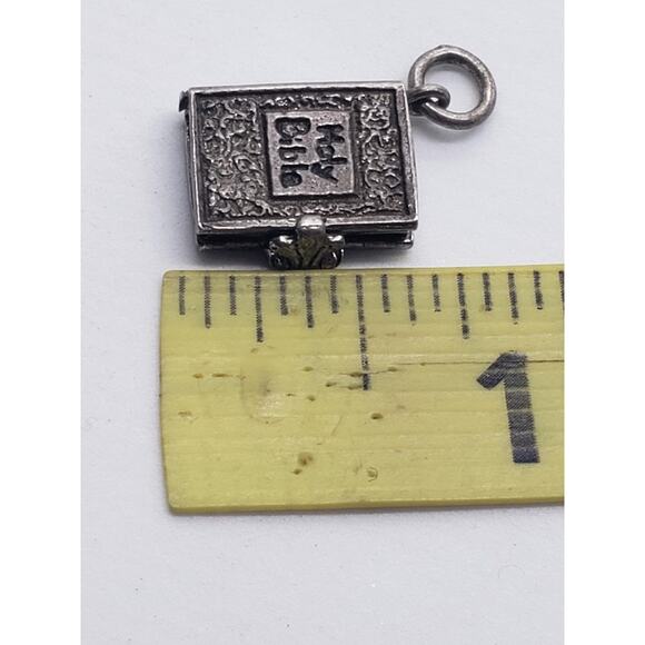 Holy Bible Book Charm Pendant Silver Tone Hinged Locket IHS Christian Religious - Picture 4 of 5
